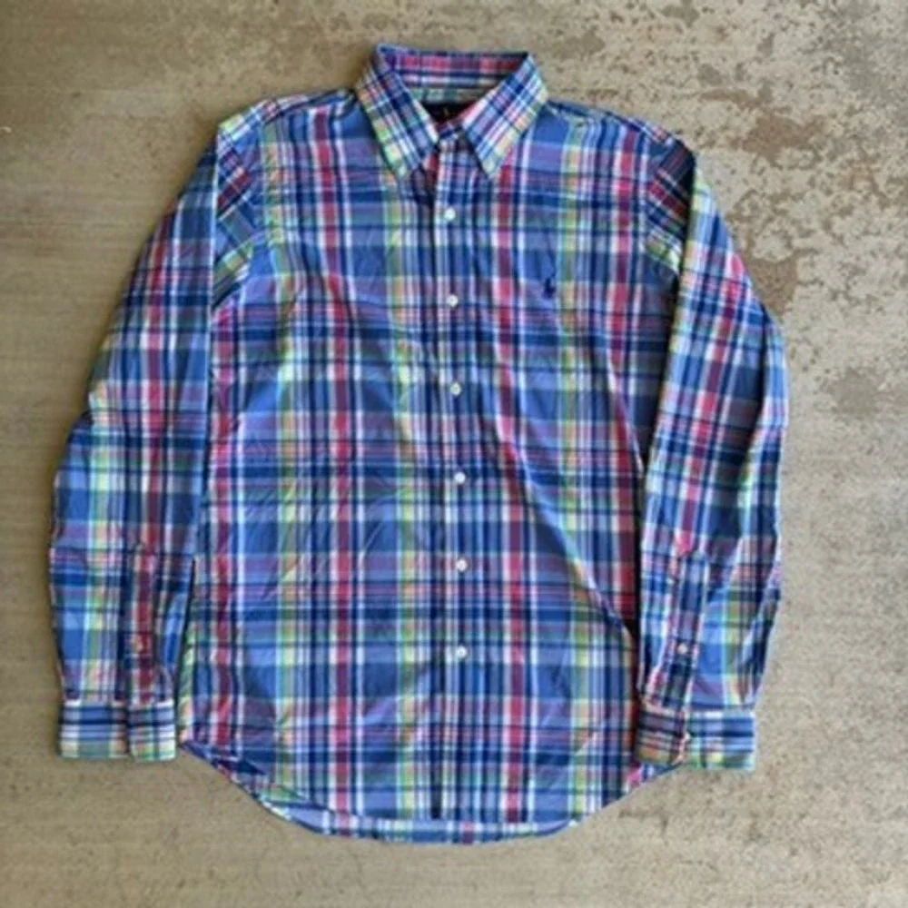 Polo Ralph Lauren Shirt Mens M Multicolor Plaid Performance Long Sleeve Classic